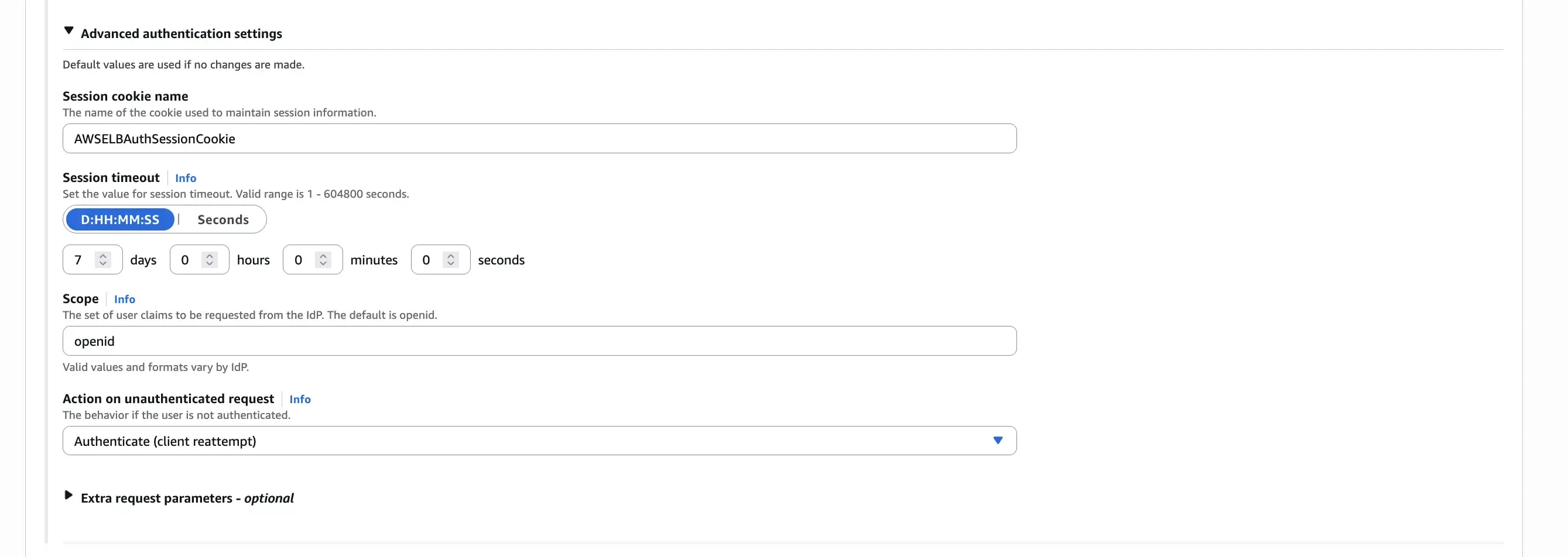 Scope configuration for OIDC in AWS ALB Listener