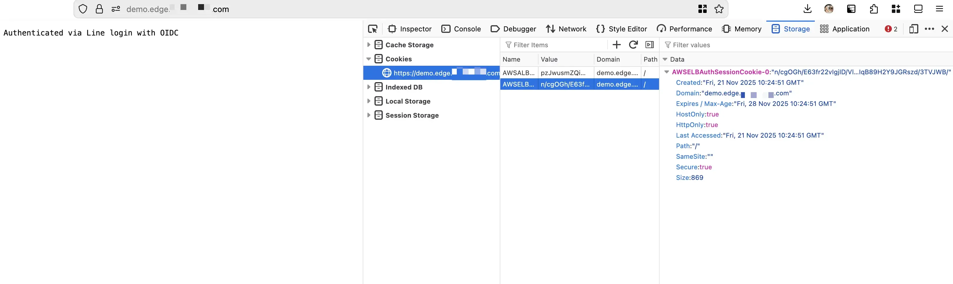 ALB HTTP cookies from the successful OIDC authentication redirection