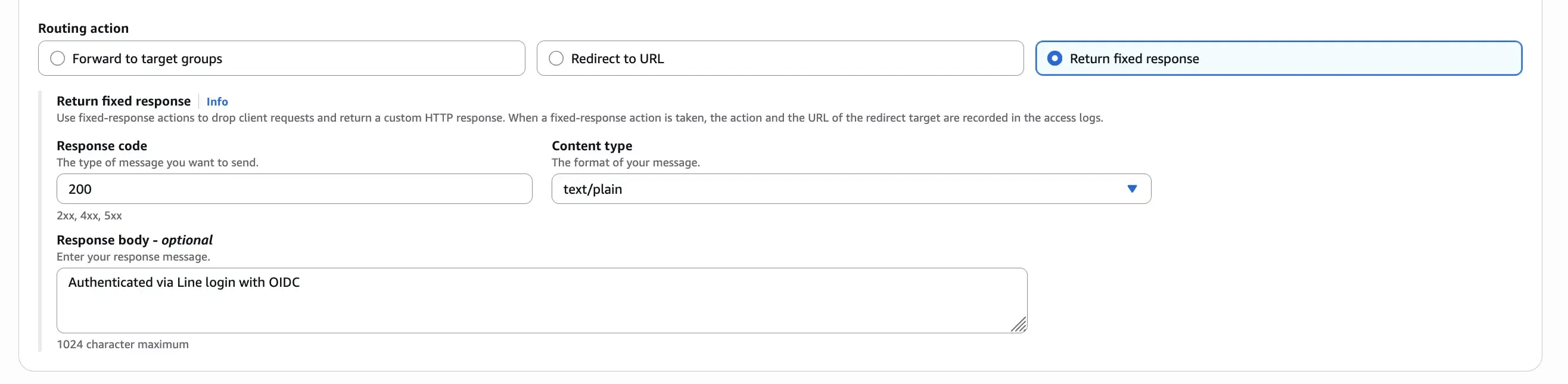 Mock response for testing OIDC authentication in AWS ALB Listener